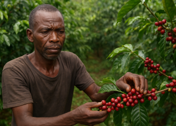 Un caféiculteur en train de cueillir le café à Bubanza