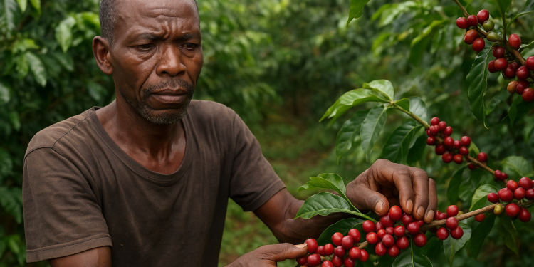 Un caféiculteur en train de cueillir le café à Bubanza