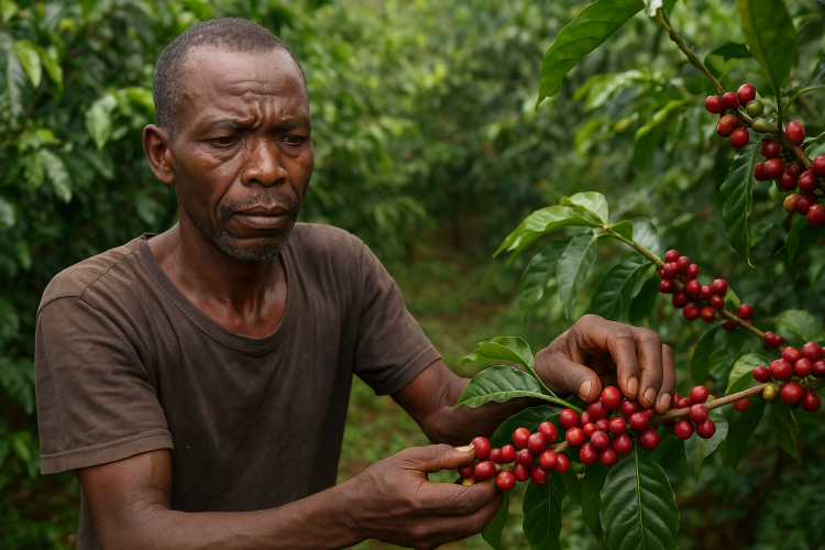 Un caféiculteur en train de cueillir le café à Bubanza